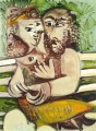 Pareja sentada en un banco 1971 cubismo Pablo Picasso
